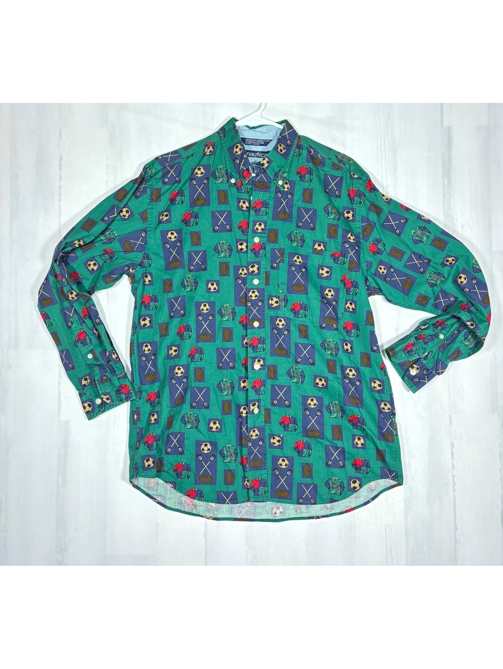 Vintage Nautica Men’s M Sports Novelty Print Long Sleeve Button Shirt Retro Y2K